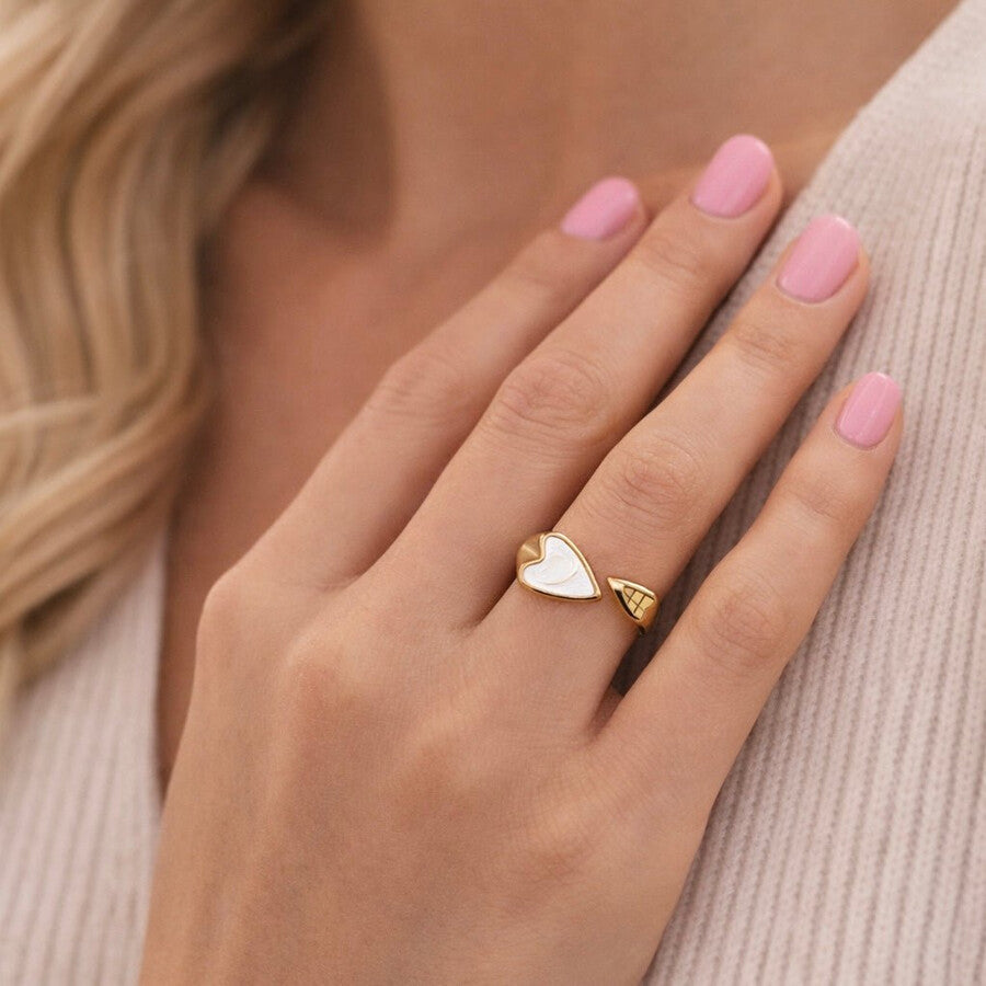 Duestelle δακτυλίδι με επιχρύσωση 18K Pearl Heart