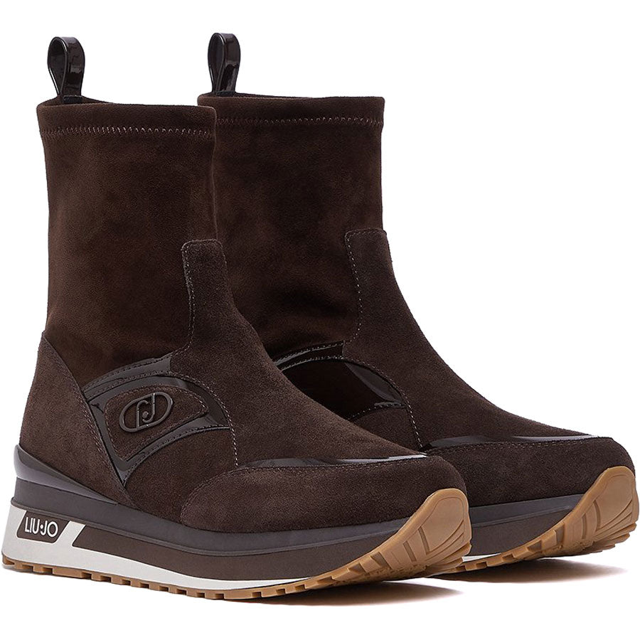 LIU JO δερμάτινο καφέ sneaker/ μποτάκι MAXI WONDER