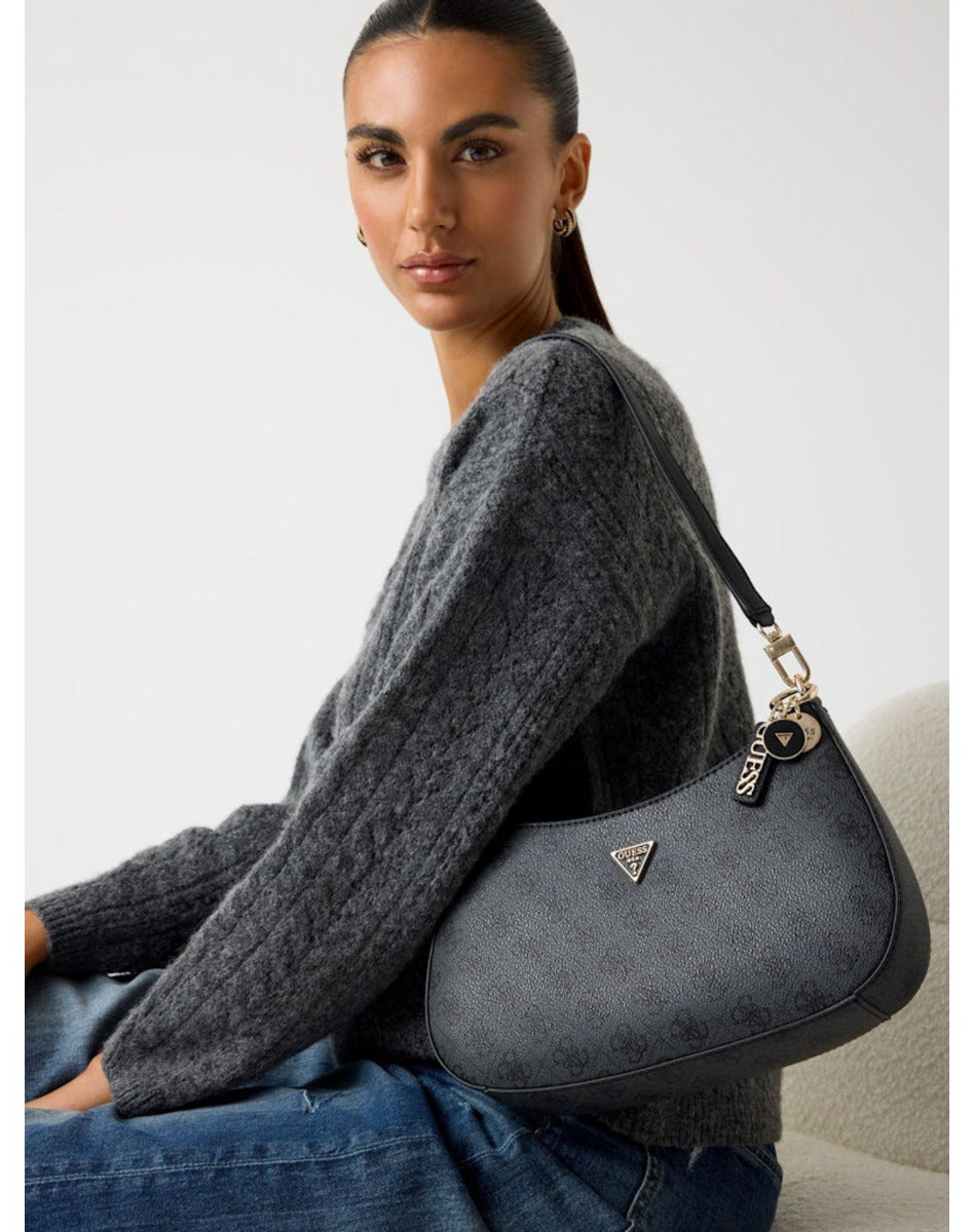 Guess μαύρη τσάντα ώμου Noelle Top Zip 4G Logo