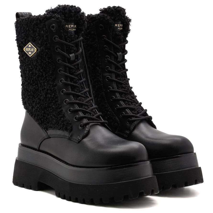 REPLAY μαύρο biker boot ANY HUSTLE