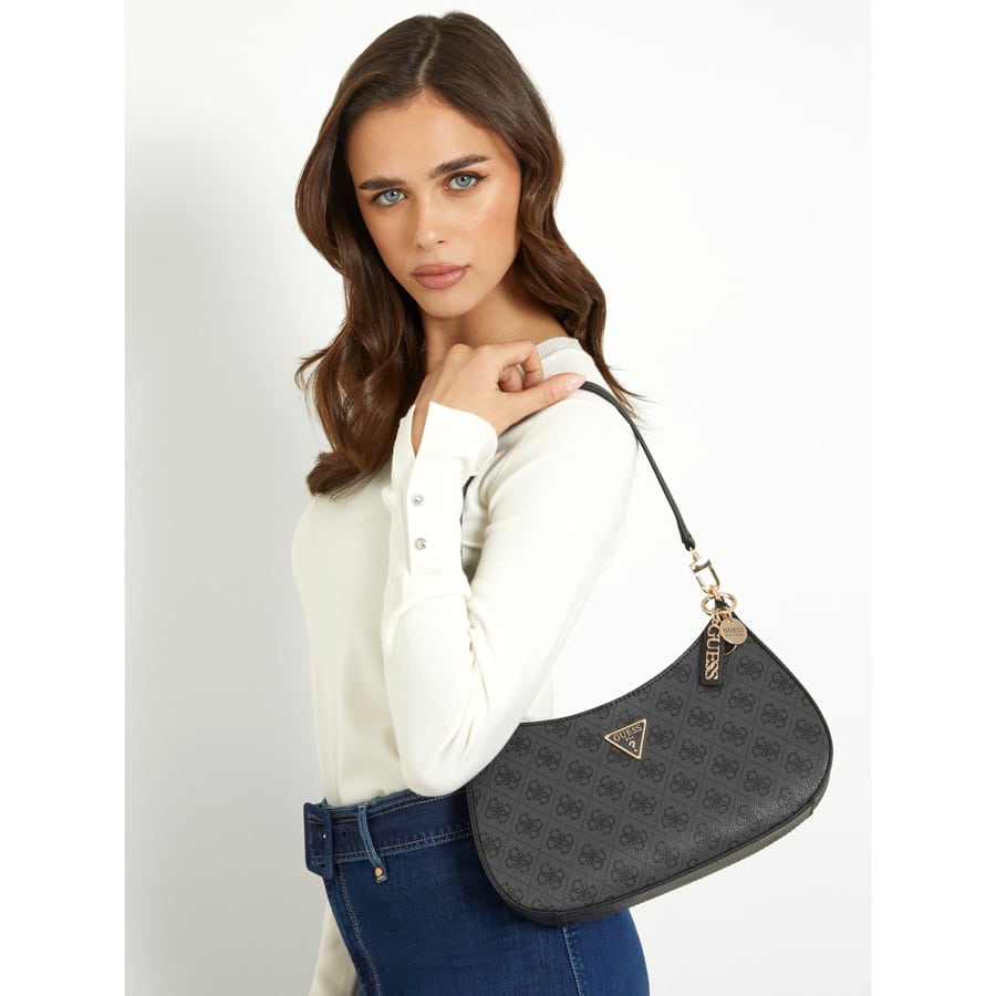 Guess μαύρη τσάντα ώμου Noelle Top Zip 4G Logo