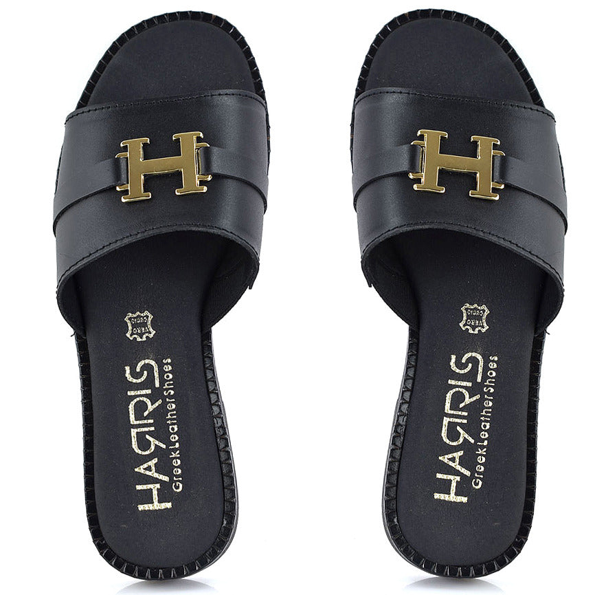 Δερμάτινο μαύρο σανδάλι HARRIS 551-1084
