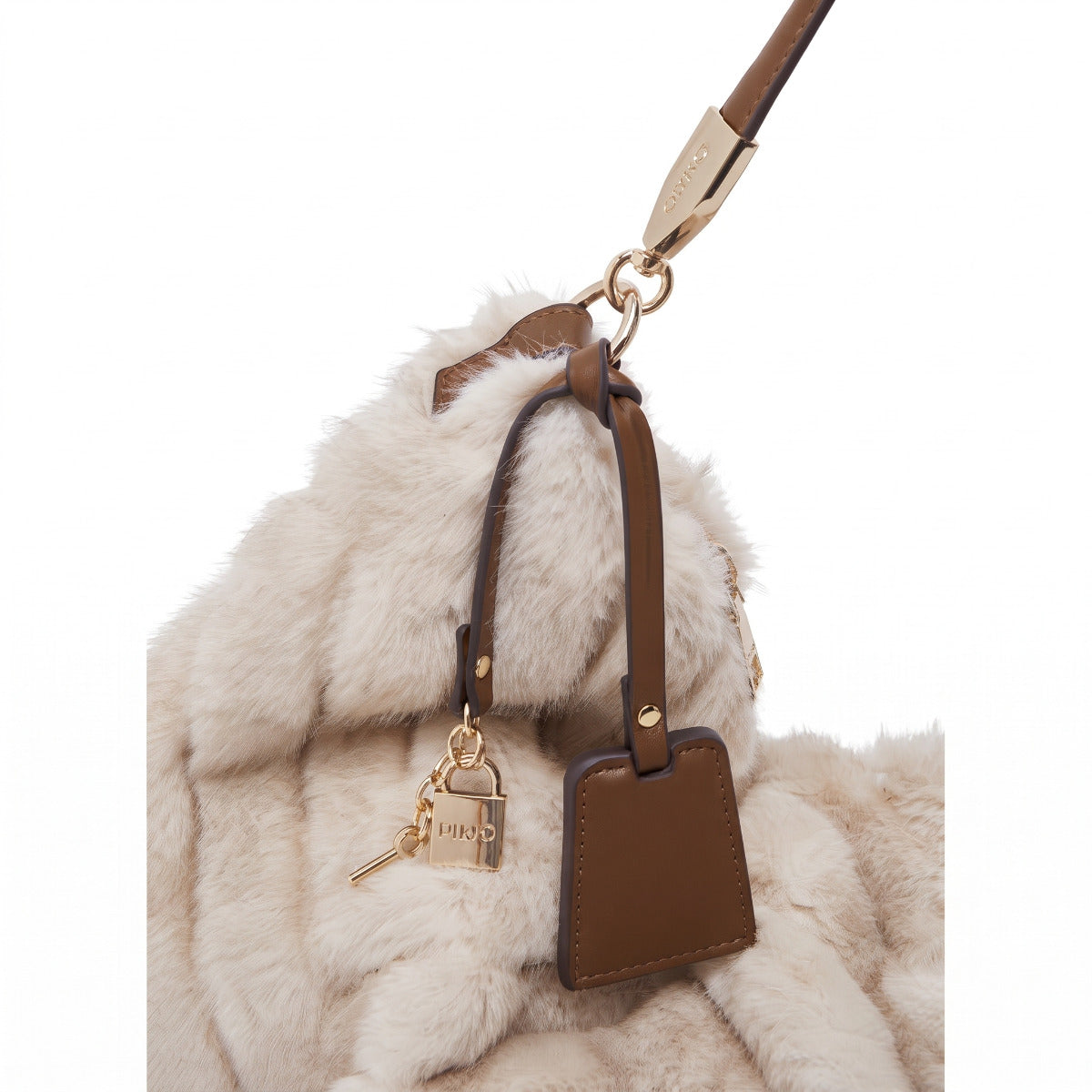 LIU JO μπεζ γούνινη τσάντα ώμου AF6194