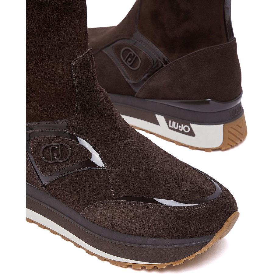 LIU JO δερμάτινο καφέ sneaker/ μποτάκι MAXI WONDER