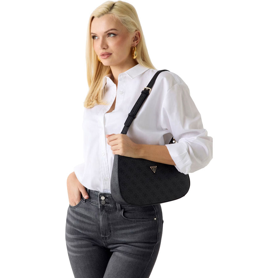 Guess μαύρη τσάντα ώμου Noelle Top Zip 4G Logo