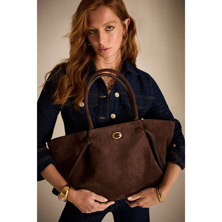 Guess καφέ suede τσάντα ώμου Allegra