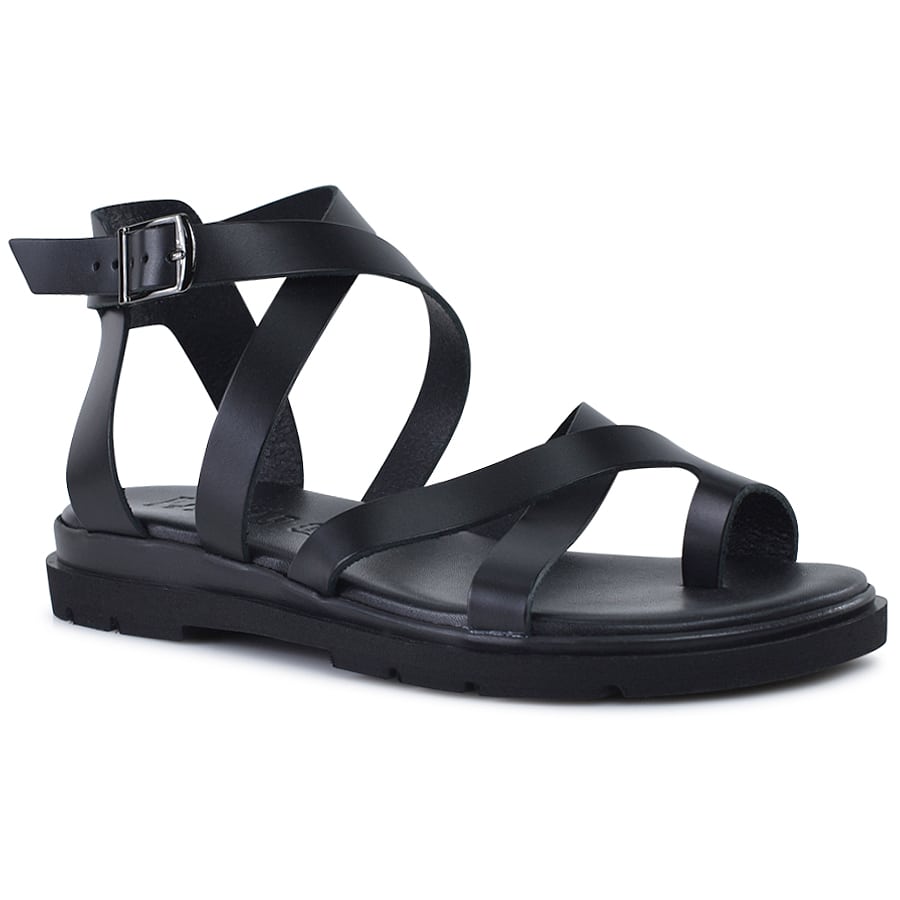 Δερμάτινο μαύρο σανδάλι Lady 610